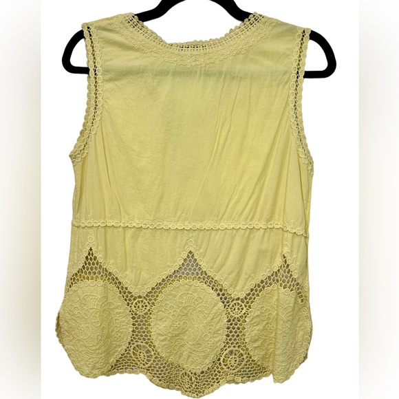 Vintage Kelly • Women’s Vintage Cotton Yellow Lace Boho Sleeveless Top - Picture 3 of 4
